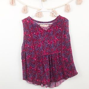 Faded Glory Purple Flowy Embroidered Blouse Sz L